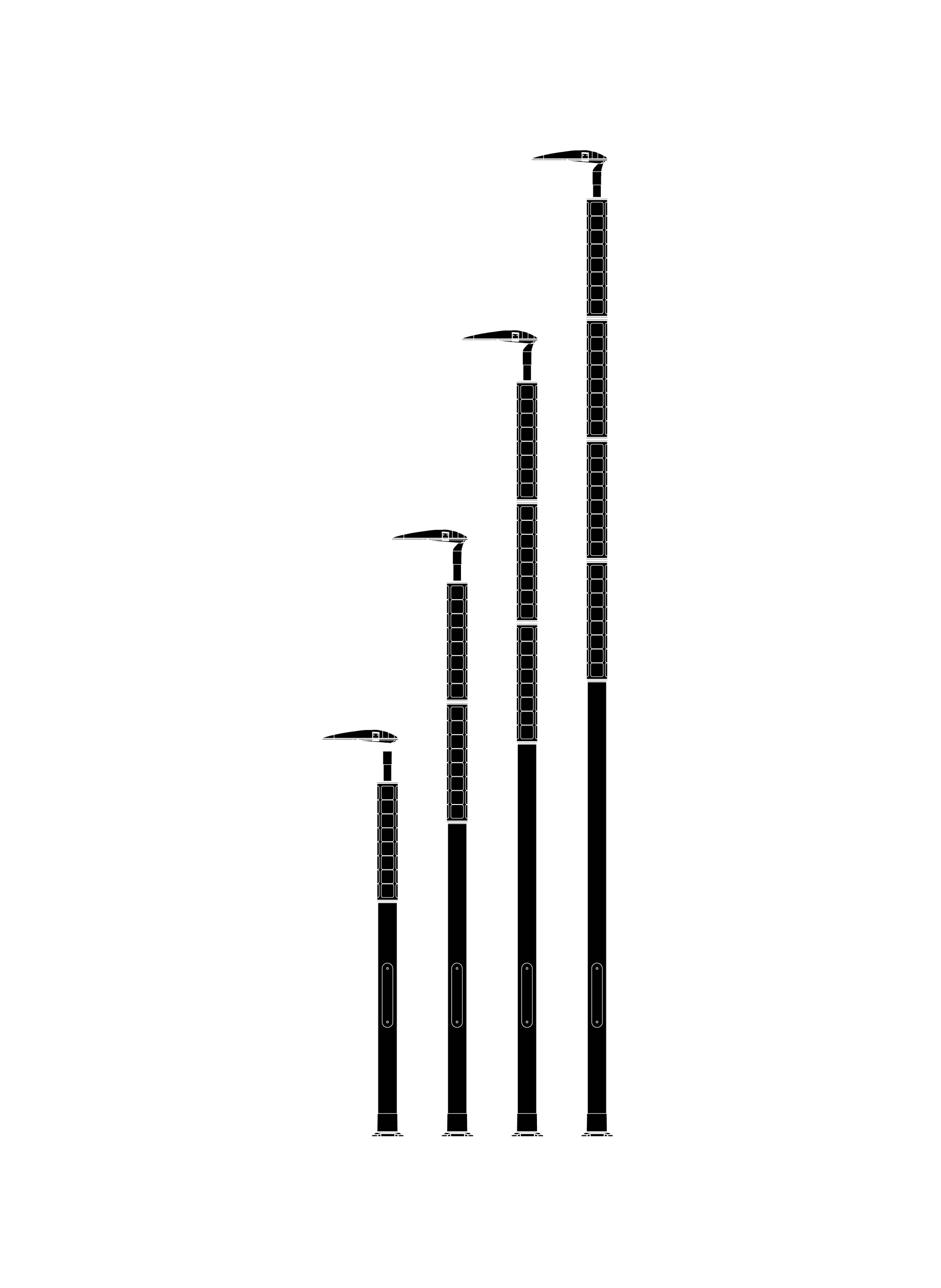 Soluxio Solar Technology Pole Schematic White line schematic drawing of Soluxio pole on black background
